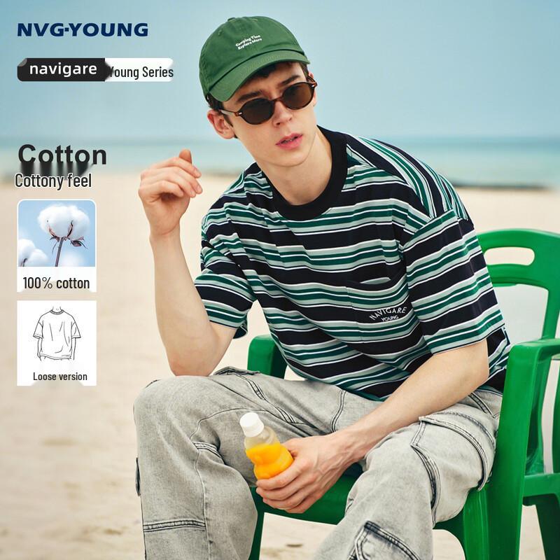 

NVG·YOUNG Men s Sailboat Striped Short Sleeve T-shirt XL