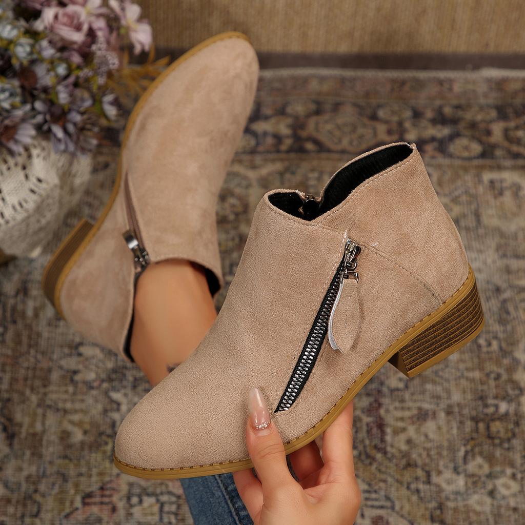 New autumn and winter women's and ankle boots suede heel side zipper large size Martin boots