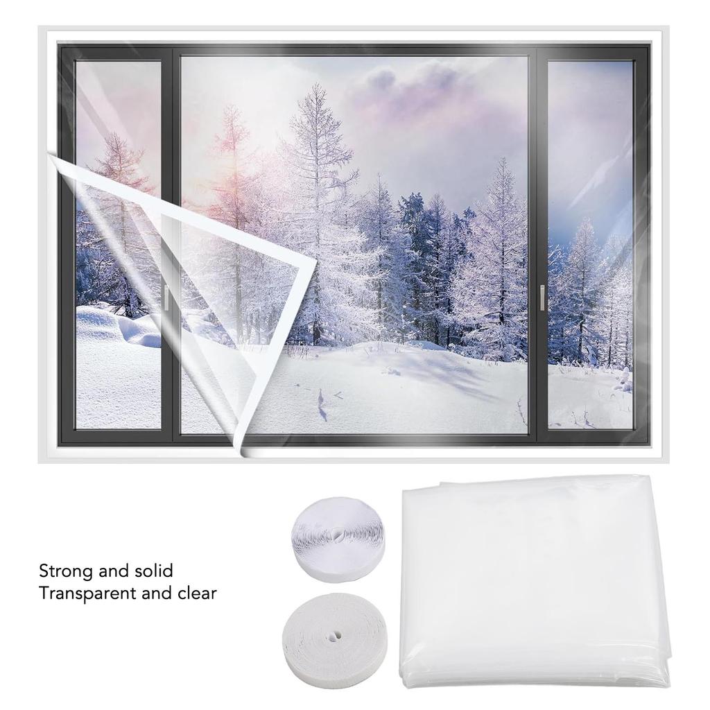 Window Insulation Film Kit for Cold Heat Thicker Reusable Adhesive Cuttable Clear Window Insulating Film 188 X 200cm