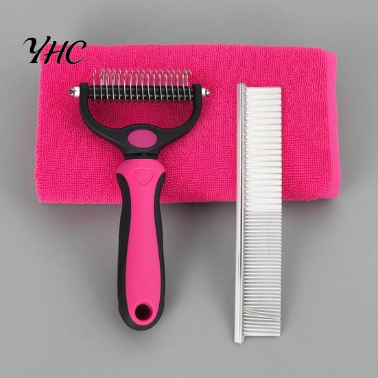 Dog Deshedding Brush Pet Detangling Rake with Comb, Double-Sided Undercoat Cat Dematting Brush, Comb for Tangles Removes And Loose Fur, Gentle