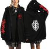Berserk Anime Hooded Zip-Up Sweatshirt Men Oversized Fleece-Lined Pullover With Drawstring Cap Side Pockets