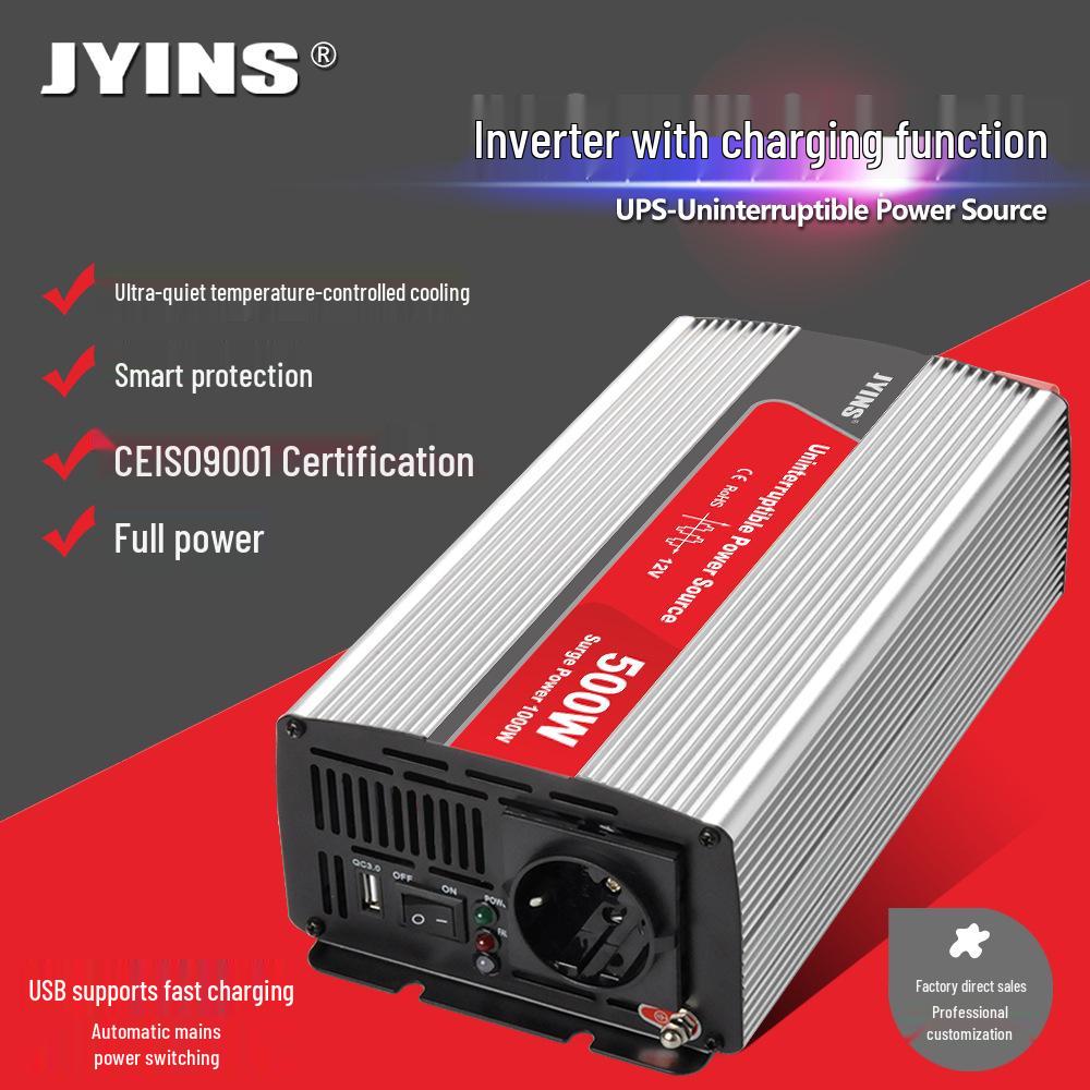 500W Modified Sine Wave Power Inverter with Charger for Home, Car, and Solar Systems 12V to 220V