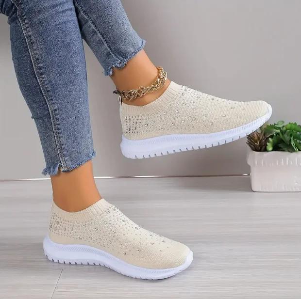 Rimocy Kristall Andningsbara Mesh Sneakerskor för Kvinnor Bekväma Mjuka Sula Ballerinaskor Plus Storlek 43 Halkfria Fritidsskor Kvinna