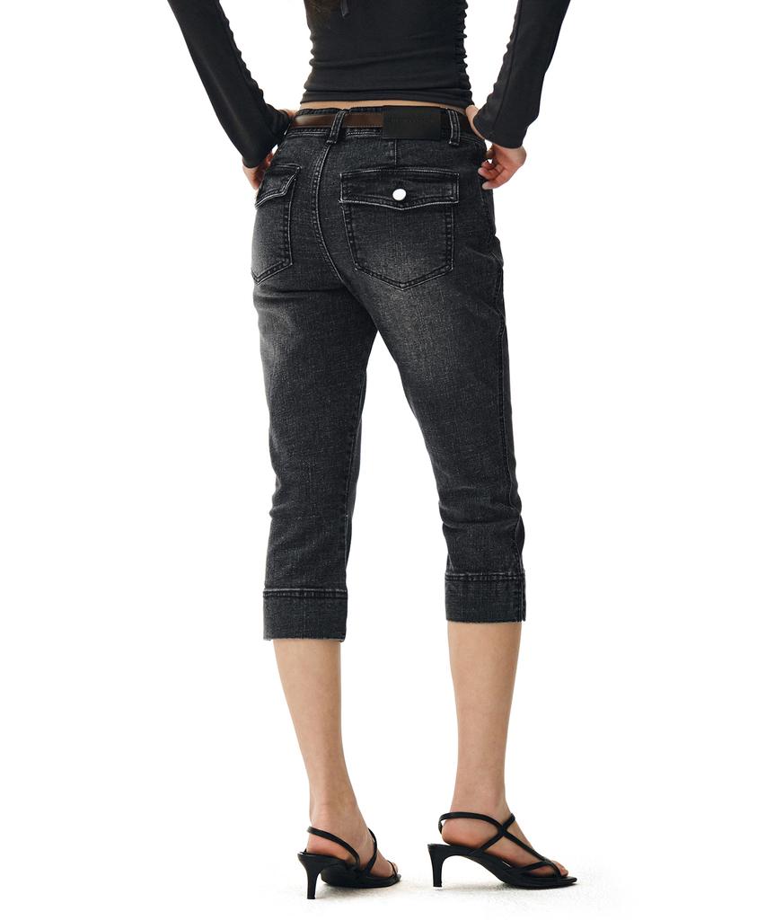 Deketeuumeon Seamed Low Rise Capri Jeans Dcwpt024Black