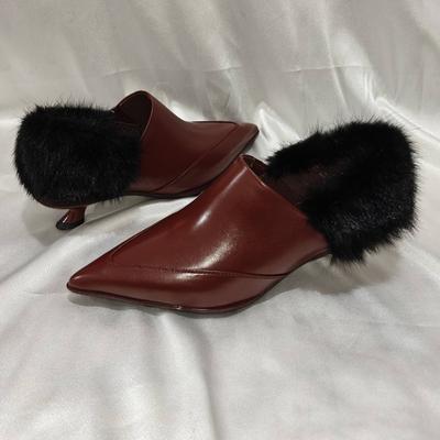 Stiletto Single Shoes Pointed Toe Deep Mouth Plush Slip-on Anti-Slip Wear-Resistant Low Heel Shoes