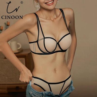 Sexy französisches Damen-Unterwäsche-Set, Push-up-BH und Höschen-Sets, bequemer Büstenhalter, verstellbare Träger, gerafftes Dessous-Set