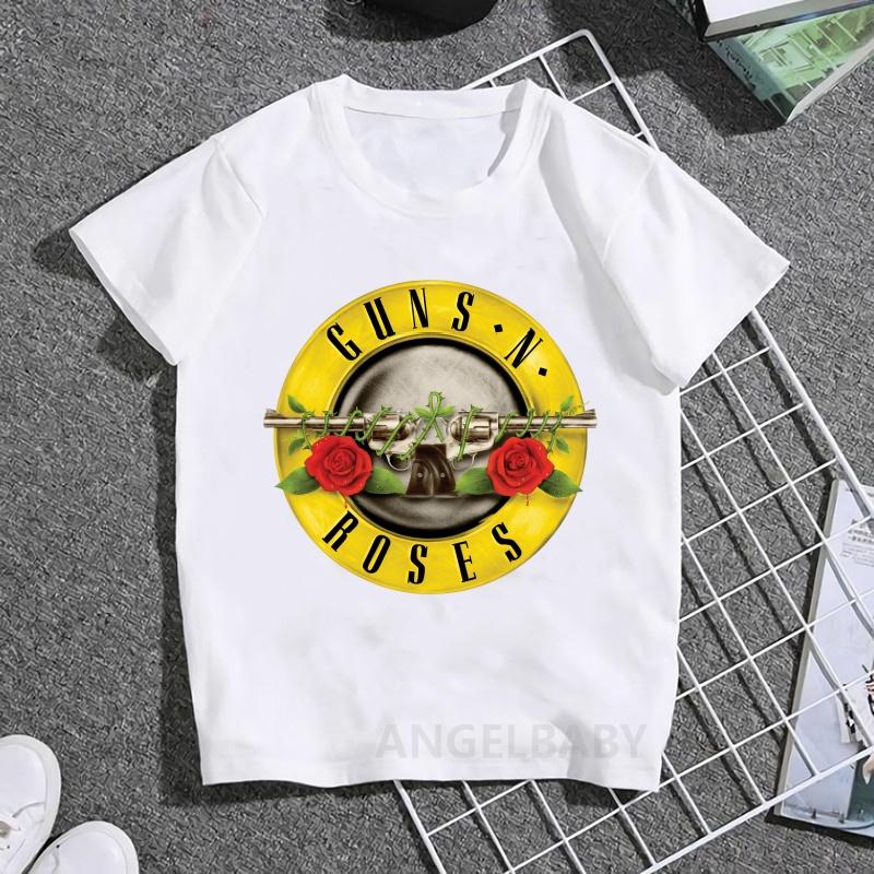 

Летние Топы Одежда для Мальчиков Горячая Распродажа Принт Рок-Группы Guns N Roses Модная Детская Футболка Девочки 100