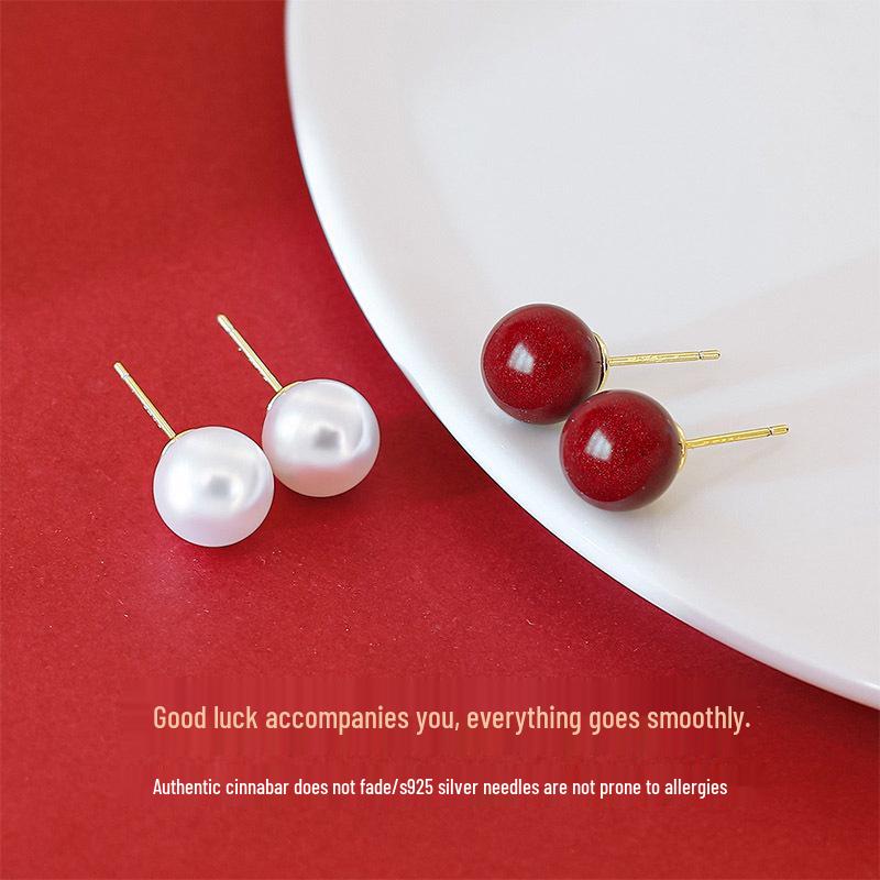 

Cinnabar and Pearl Stud Earrings for Women - 2024 Elegant Silver Needle Design
