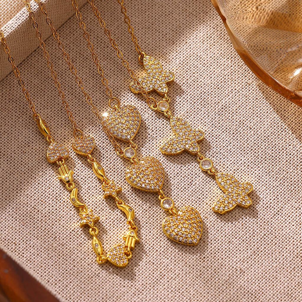 Cz Heart Butterfly Pendant Necklace For Women Luxury Sparkling Cubic Zirconia Y-Shaped Lariat Necklaces Elegant Jewelry Gift