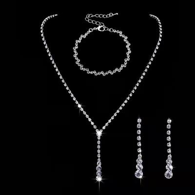 Elegant Rhinestone Set: Necklace, Earrings & Bracelet with Claw Chain Design - Multiple Styles