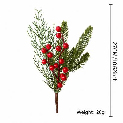 Artificial Christmas Flower Flexible Red Berry Stem Faux Pine Needle Branch Vivid Single Decorative Stem For Holiday Gift Mall