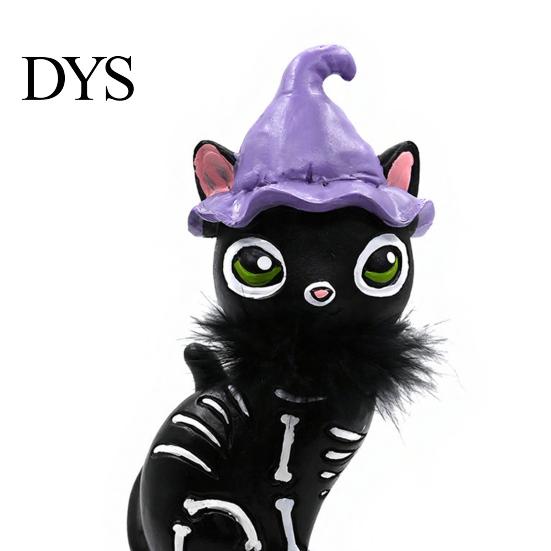 Festive Holiday Showcase Decor Halloween Pumpkin Witch Hat Black Cat Ornament, Resin Desktop Skeleton Charming Desk Ornament Statue, Creative Cartoon