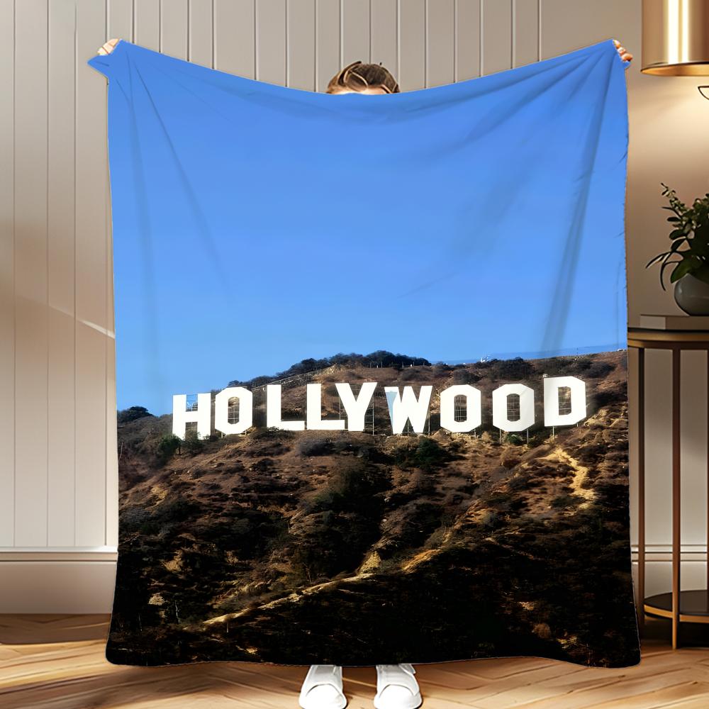 

classic landmark Hollywood Sign Throw Soft Coral Fleece Blanket 310gsm Fluffy Warm Throw for Sofa Bed Couch Bedroom Decor 75x100cm