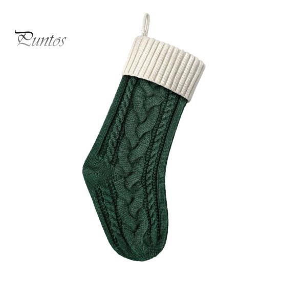 

1 шт. Рождественский носок для подвешивания, вязаный чулок для хранения подарков с конфетами для создания праздничной атмосферы, контрастный цвет, украшение для домашнего окна, подарочный носок для подарков белый/зелёный