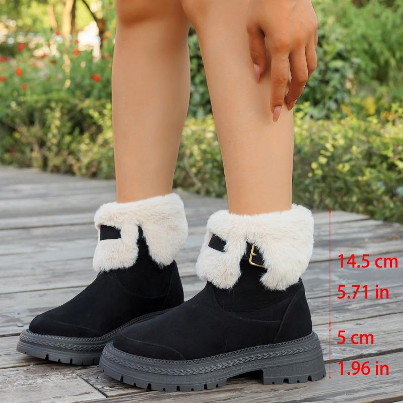 Low-heeled Warm Boots, Plus-size Shoes, Woolen Boots, Suede Low-top Snow Boots for Women