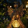 Solar Garden Stake Light Outdoor Decorative Angel Shape Metal Yard Lawn Ornament with Solar Panel and LED Light for Patio Pathway