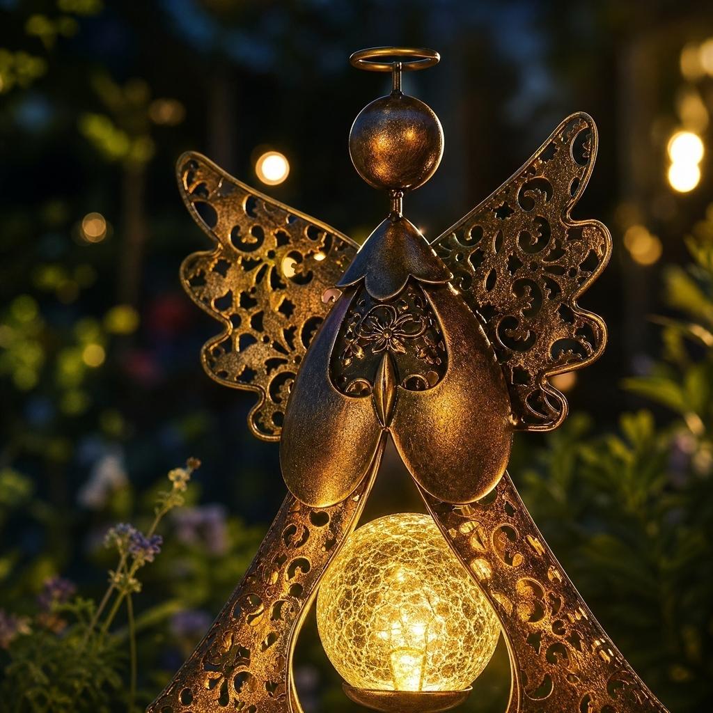 Solar Garden Stake Light Outdoor Decorative Angel Shape Metal Yard Lawn Ornament with Solar Panel and LED Light for Patio Pathway