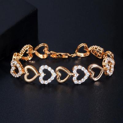 WWJ Love Heart Shape Zirconia Golden Color Chain Link Bracelet