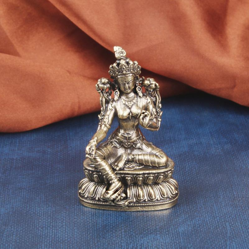 Vintage Brass Tibetan Green Tara Buddha Statue Ornament Copper Sculpture Deity Worship Decoration Collectible Craft Wholesale