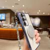 Crossbody Lanyard Soft Magnetic TPU Plating Shockproof Clear Phone Case Cover For Samsung S24 S23 S22 Ultra Plus S21 S20FE