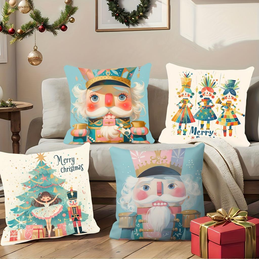 Christmas Nutcracker Themed Pillowcases: Merry & Bright Designs Sofa Bed Cushion Cover, New Year Home Decoration