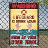 Beach Lifeguard with Beer Metal Wall Art Sign Pool Party Decor
