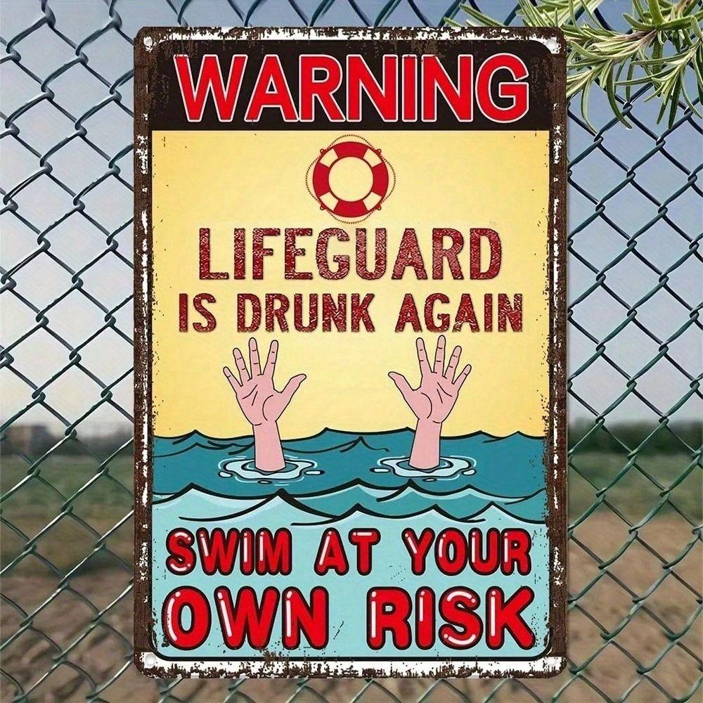 Beach Lifeguard with Beer Metal Wall Art Sign Pool Party Decor