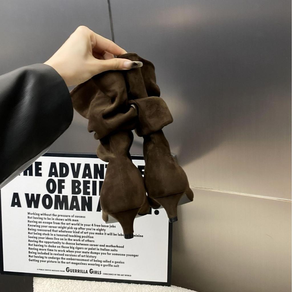 2025 Autumn New Pointed Pleated Low Tube Thin Fashion Martin Chelsea Women's Short Boots