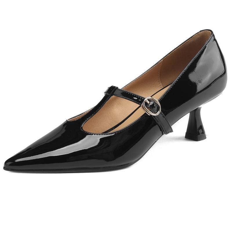 

Модні туфлі-човники з натуральної шкіри на середніх підборах Жіноче чорне оголене червоне на коротких підборах Офісні весільні туфлі Туфлі-човники під сукню Великий розмір 45 48 чорний