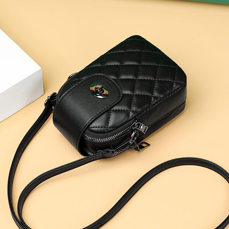 Women's Bag 2023 Spring New Fashion Rhombus Embroidery Small Satchel Single Shoulder Messenger Double Layer Mobile Phone Change Bag Trend ARI