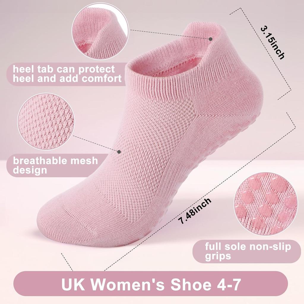 3Pairs Pilates Yoga Grip Socks, Women Non Slip Grip Socks for Hospital, Dance, Yoga, Size UK 4-7