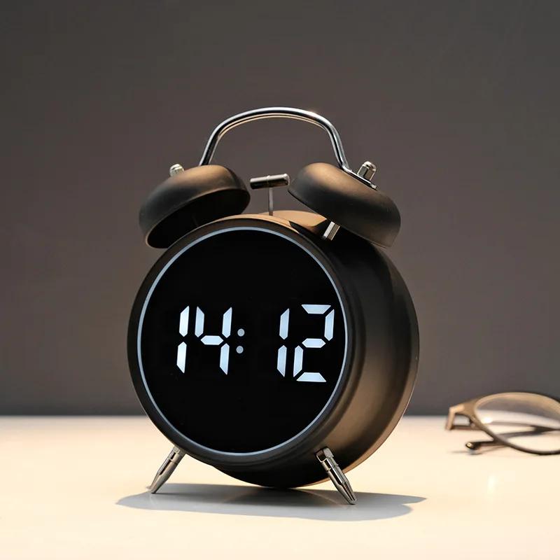 Loud Voice Metal Digital Alarm with Bright LED Display Bedside Clock for Heavy Sleeper Kids Students Home Living Room Decor