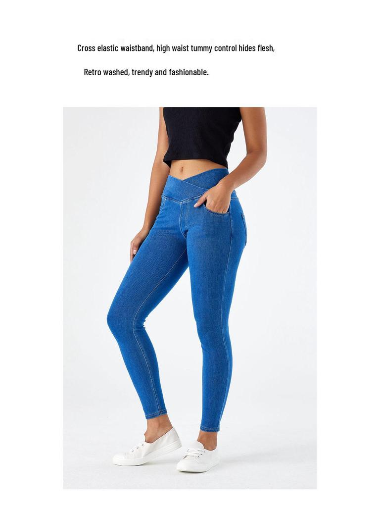 Úzké džíny s vysokým pasem: Dámské elastické, zeštíhlující kalhoty s kapsami zvedající hýždě