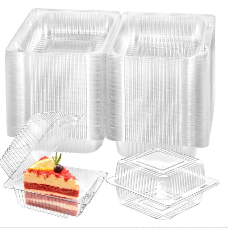 50Pcs Transparent Plastic Cake Box With Flip Cover Square Dessert Box Wedding Party Mousse Fruit Cake Food Packing Box