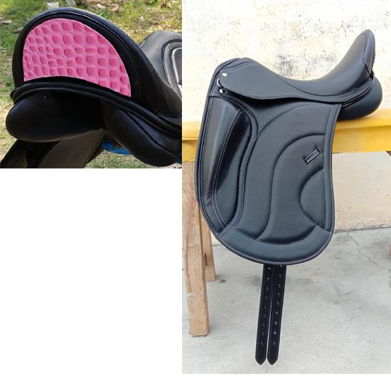 Leather Dressage Monoflap Saddle with Changeable Gullets – Elegant Cantle Design 16 Inch чёрный