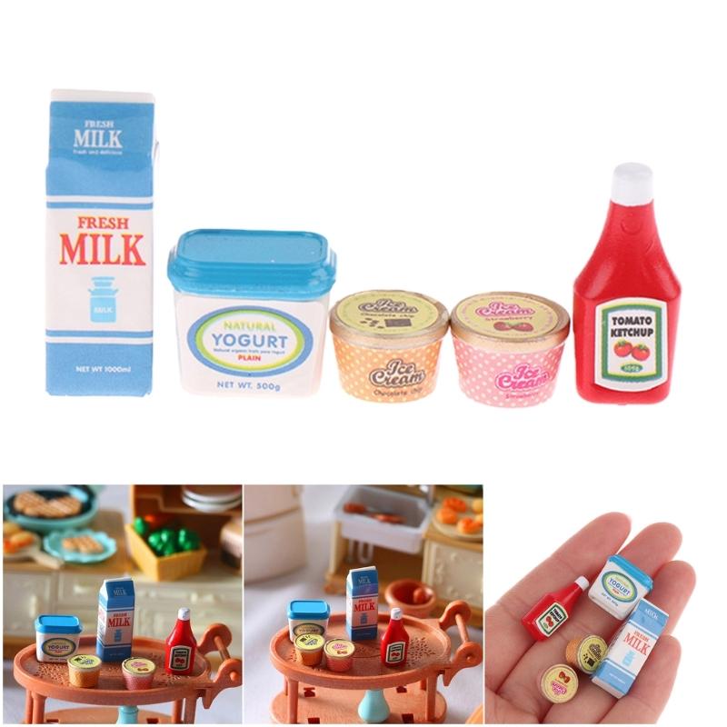 Miniatur Spielzeug Essen Figur für Puppenhaus mit Realistischem Ketchup Eis Joghurt Harz Zubehör Sichere Szenen Requisiten
