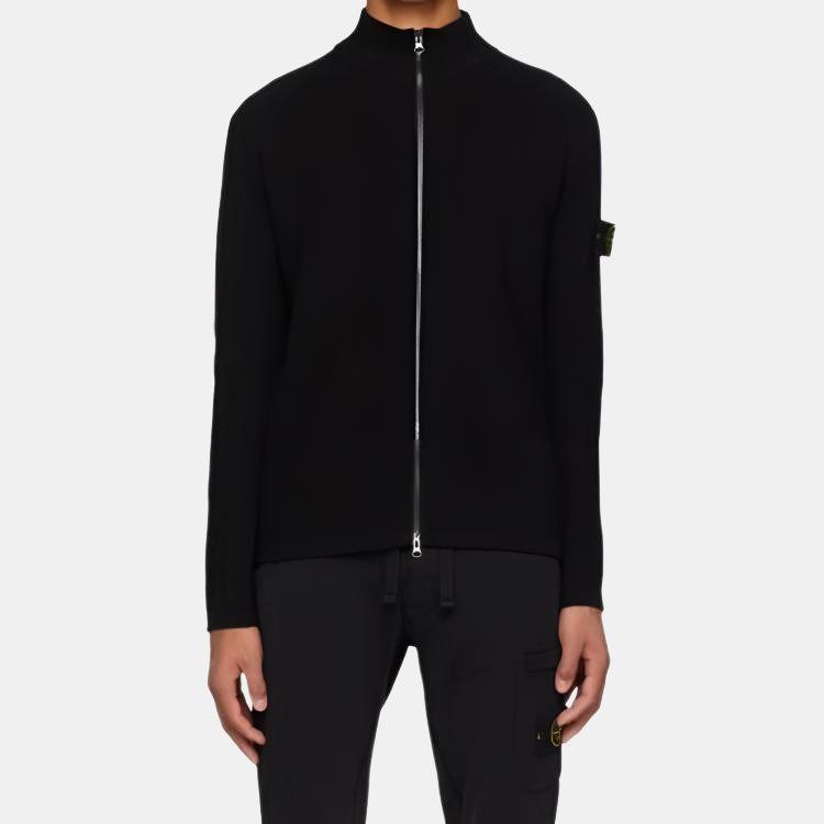 Stone Island Stand Collar Zip Long Sleeve Loose Knit Sweater Men sweater Black K1S1551000-44S00B4-V0029