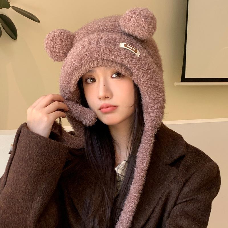 Cute Bear Hat Women's Ear Hat Sweet Knitted Fluffy Hat Fashion Hat
