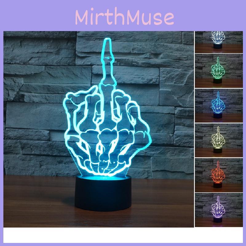 Hand Middle Skull Finger 7 Color Acrylic Led Night Light Touch Decorate Control