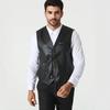 Men's PU Leather Vest V-Neck Single-breasted Slim-fit Casual Leather Vest Fashion Trend Men's Jacket