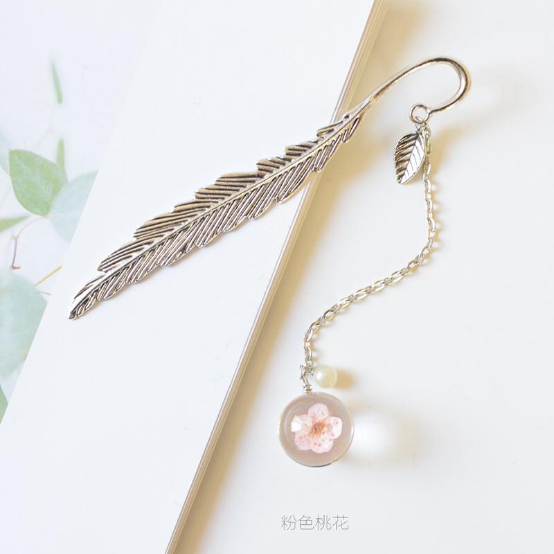 Alloy Feather Bookmark Dried Flowers Pendant Book Marker Teacher Gift Student Stationery School Office Supply Escolar Papelaria