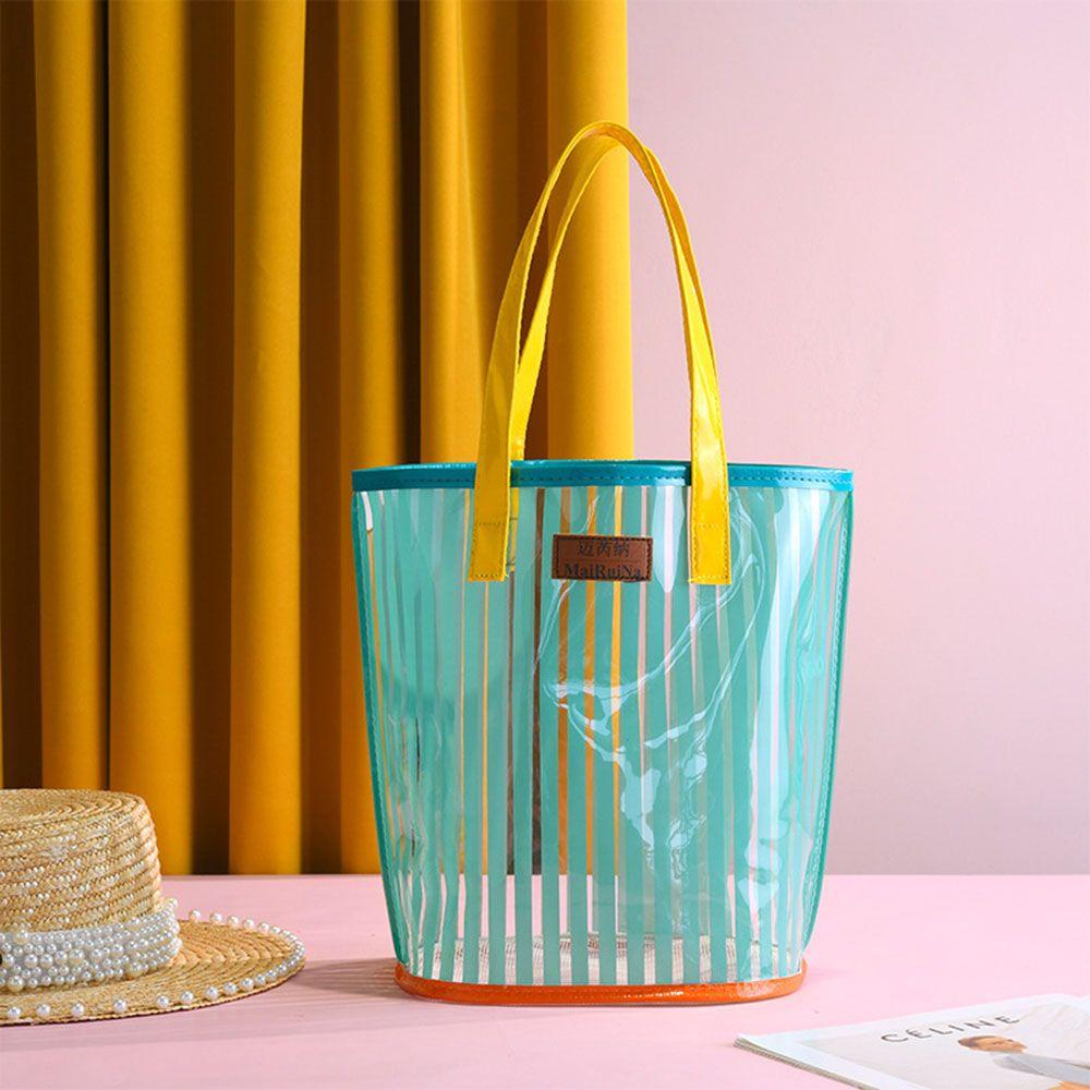 Bag PVC Tote Bag Makeup Organizer Female Beach Bag Storage Bag Shopping Bag Striped Handbag