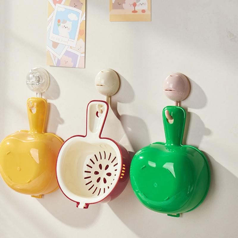 Z uchwytem Kosz na owoce Dwuwarstwowy kosz do czyszczenia Kosz na pranie z motywem jabłka z kreskówek Gadżety kuchenne