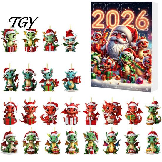 Holiday Hanging Ornaments Dragon Advent Calendars 2026, 24 Days Christmas Countdown Calendar with Acrylic Tree Decorations 2D Ornaments, Collectible