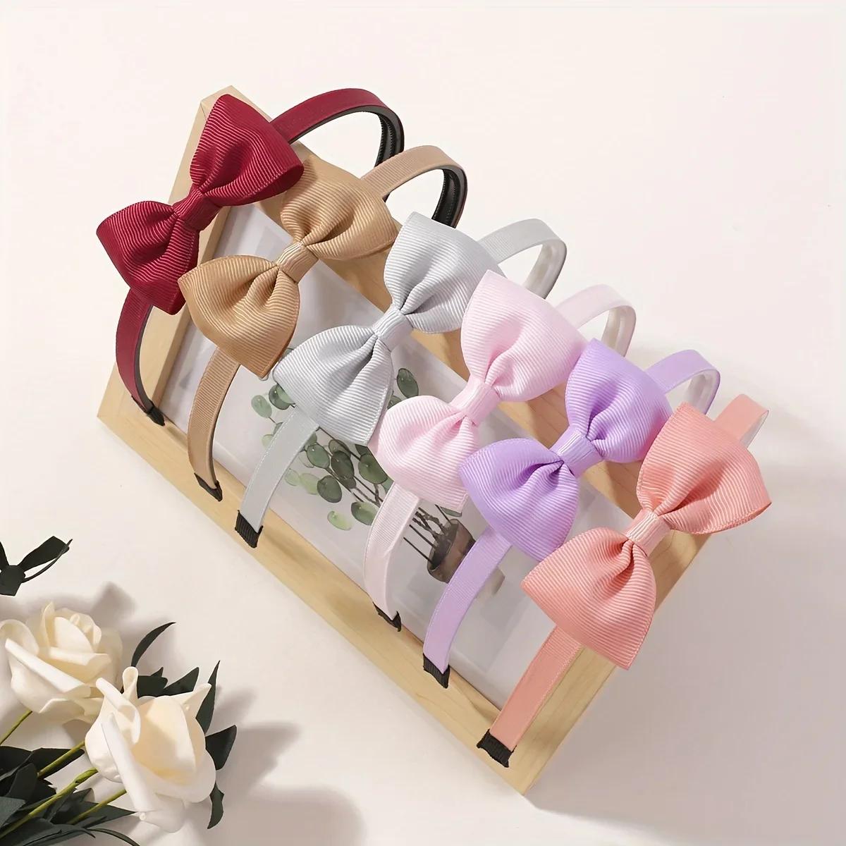 

6pcs New Solid Color Headband Ribbon Handmade Hair Bows Hair Bands for Girls Cute Children Kids Baby Hair Accessories Gifts