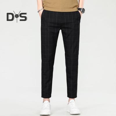 Herrenhose mit geradem Karomuster, Seitentaschen, dünn, dehnbar, Slim Fit, Knopfverschluss, lässige formelle Businesshose