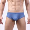 Men Summer Thong Low-rise Ice Silk Ribbed Briefs Solid Color High Elasticity Underwear