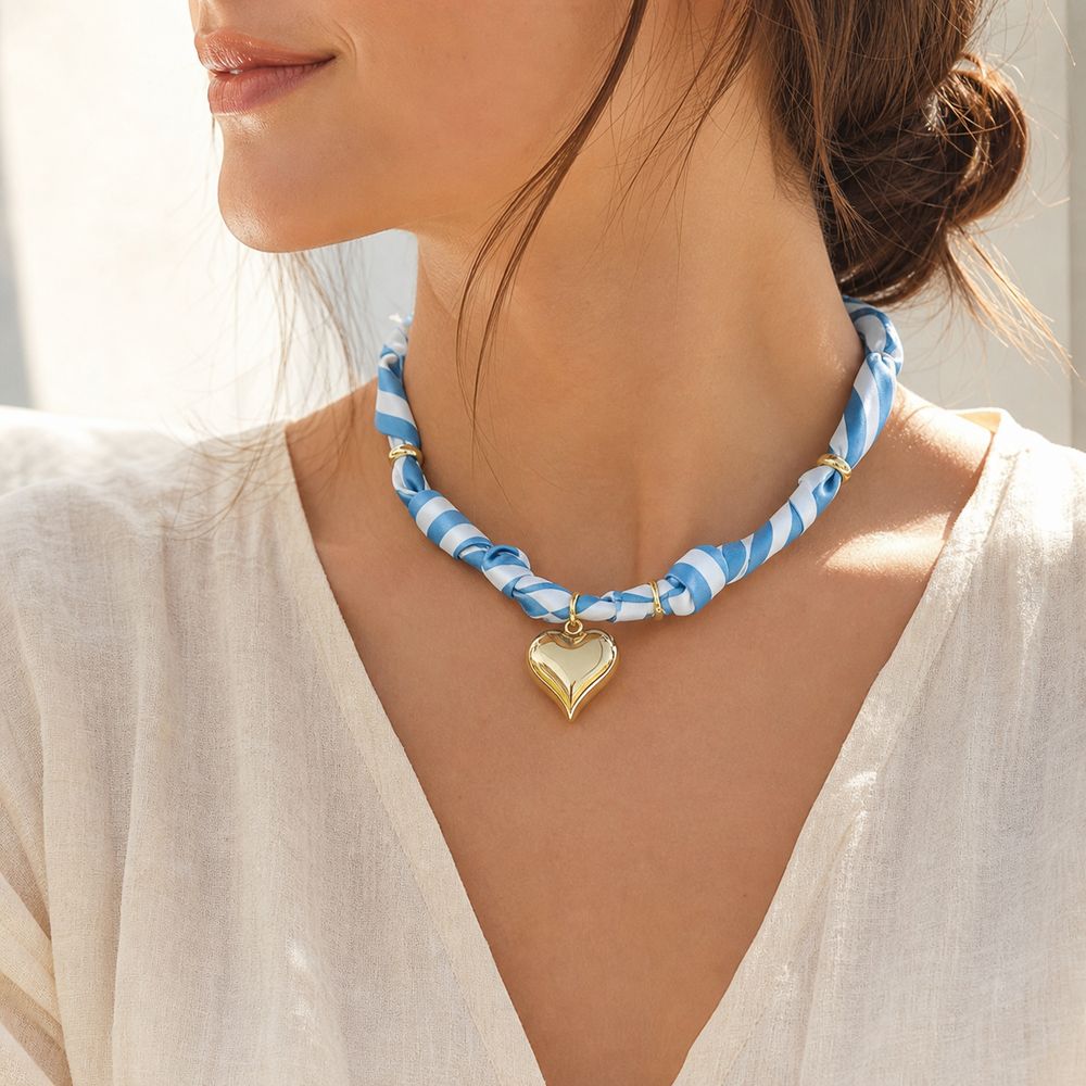 Handmade Bandana Scarf Necklace Lightweight Choker Necklace Gifts Heart Pendant  Daily Wear