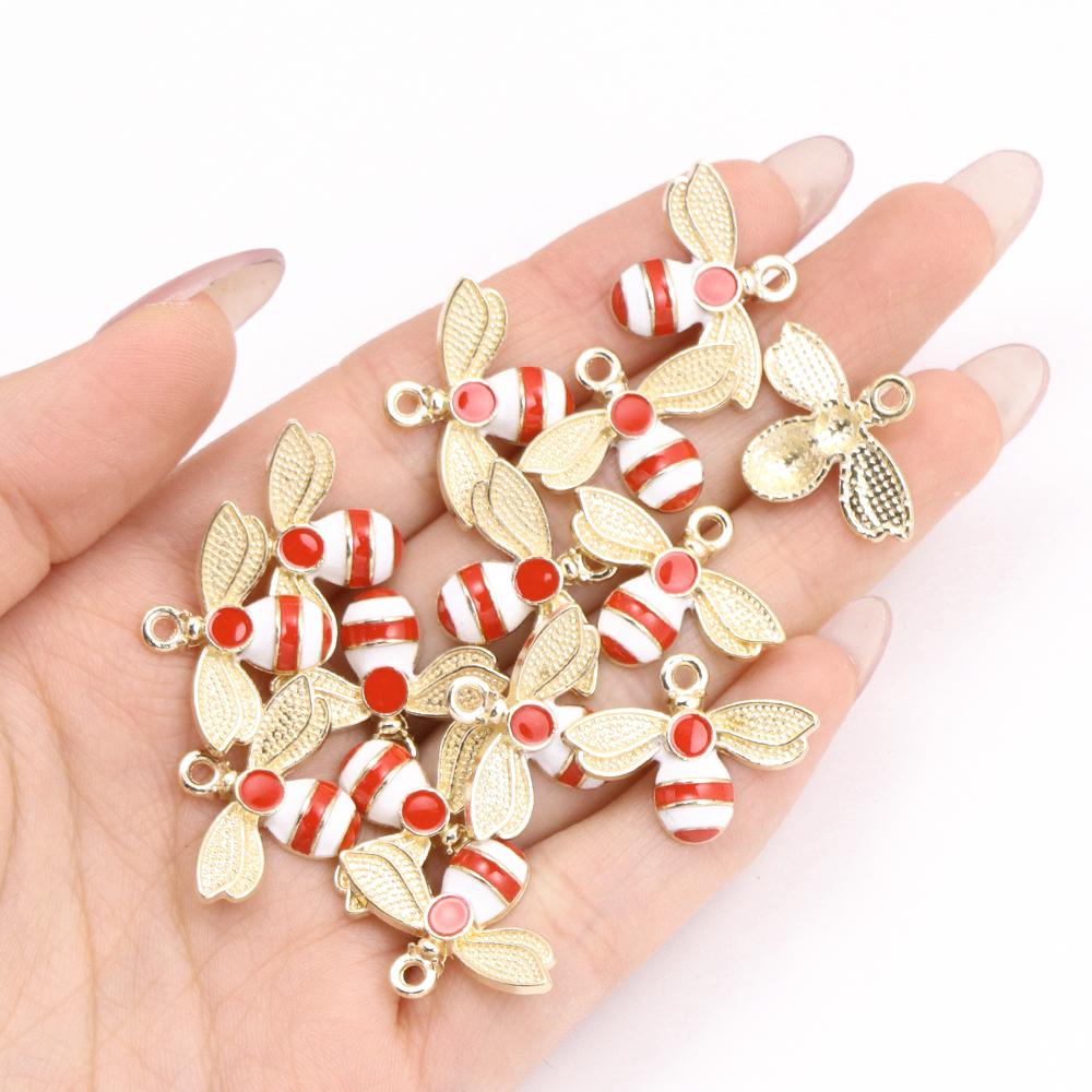 10Pcs 22*17mm Gold Colour Alloy Enamel Bee Pendant Oil Dripping Animal Charms for Jewelry Making DIY Necklace Earrings Accessory