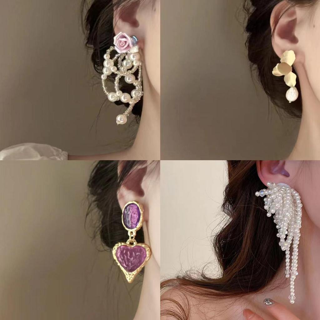 Retro Silbernadel Eingelegte Diamant Kristall Perlen Ohrringe - Luxuriöse Lange Europäische & Amerikanische Stil Ohrringe für Frauen